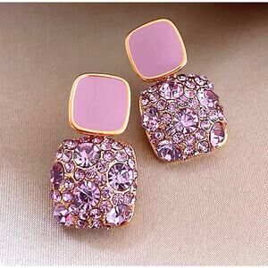 Lavender Enamel and Crystal Drop Earrings